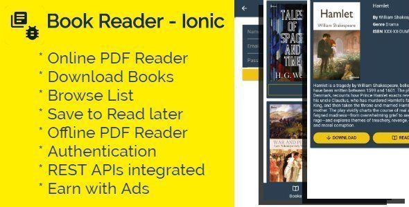 Book Reader - Ionic 3 App Ionic Books, Courses &amp; Learning Mobile App template