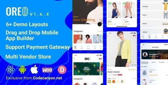 Oreo Fashion - Full React Native App for Woocommerce React native Ecommerce Mobile App template