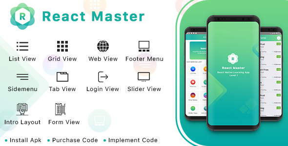 React Master Level 1 React native Books, Courses &amp; Learning Mobile App template