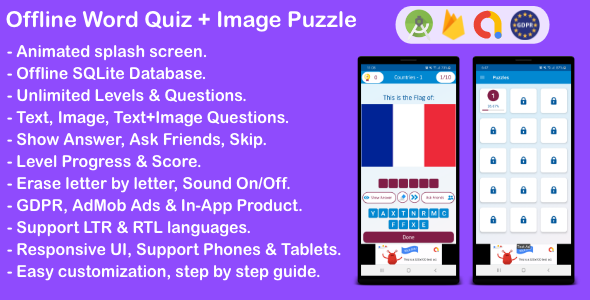 Offline Word Quiz + Image Guess Puzzle Game for Android Android Game Mobile App template