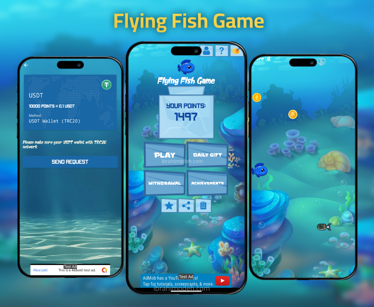 Flying Fish Game - Play to Earn Crypto with Admin Panel and Admob - 6
