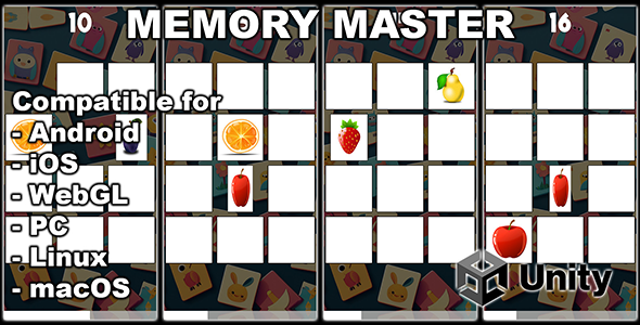 Memory Master - Match Two Of A Kind - Unity Game For Android, iOS, WebGL, HTML, PC, linux, macOS