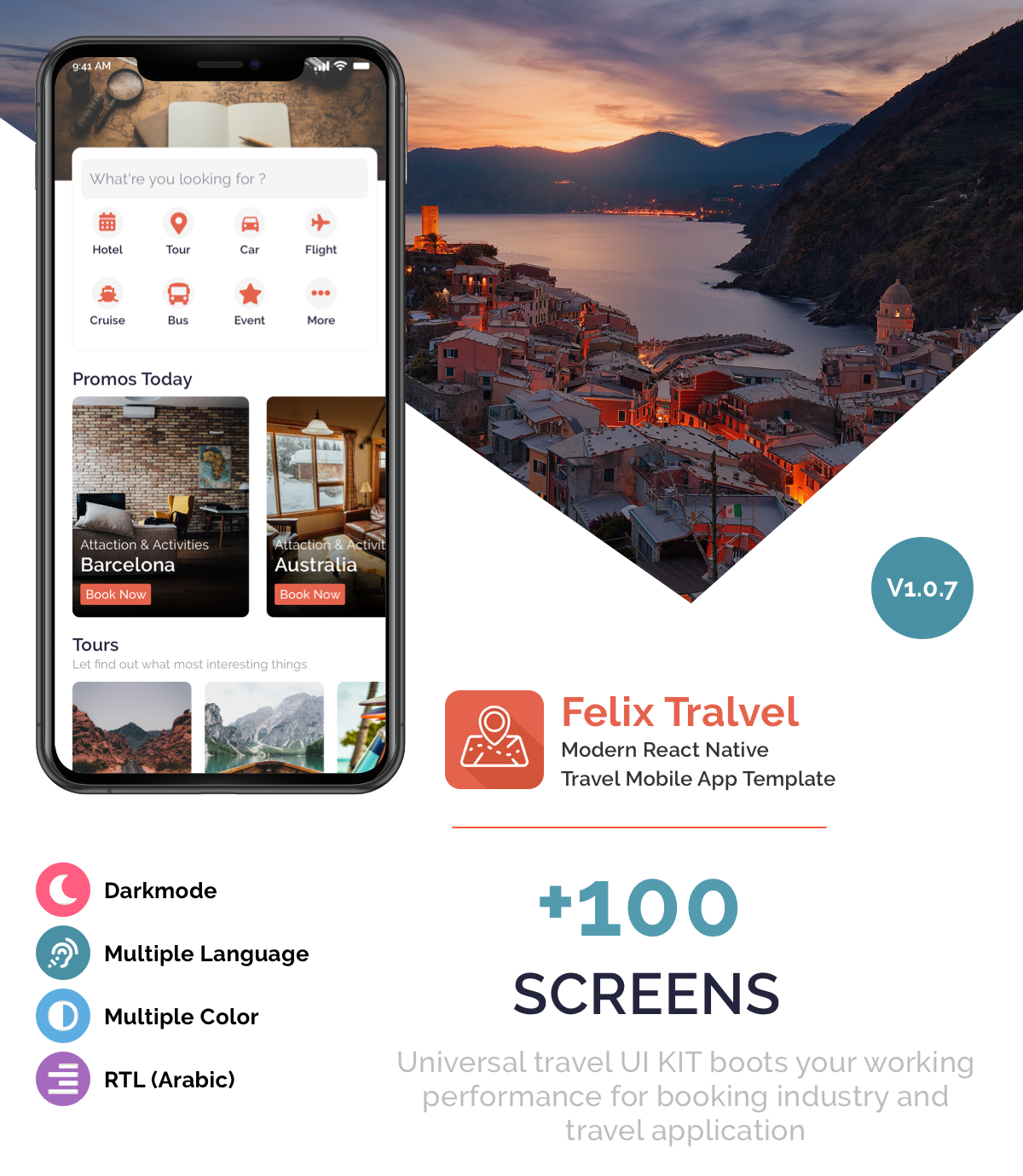Felix Travel - mobile React Native travel app template - 1