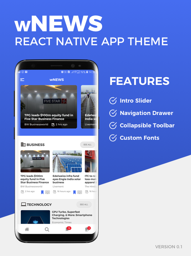 wNEWS React Native App Theme - 1