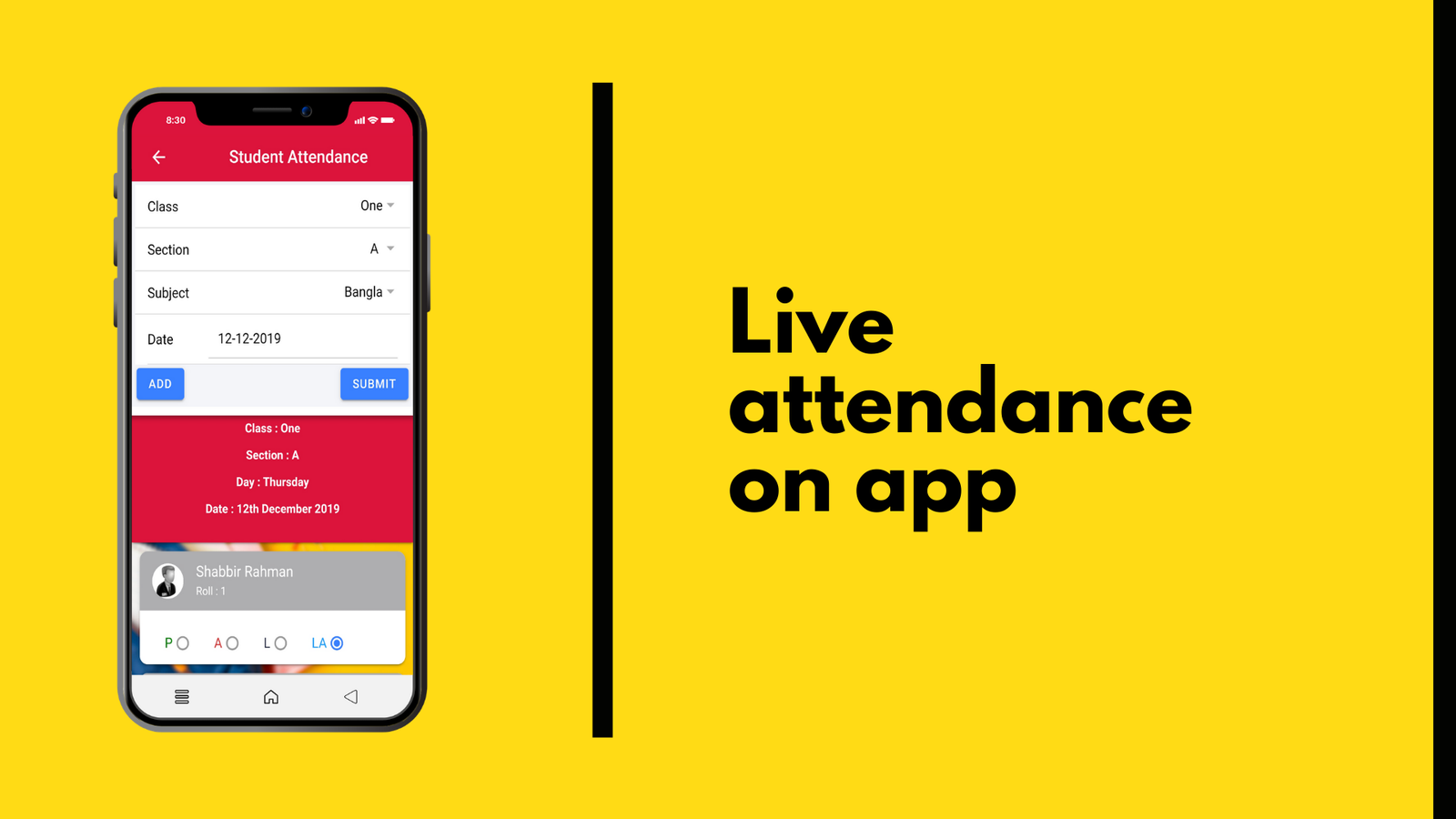 inilabs school app live attendance on app