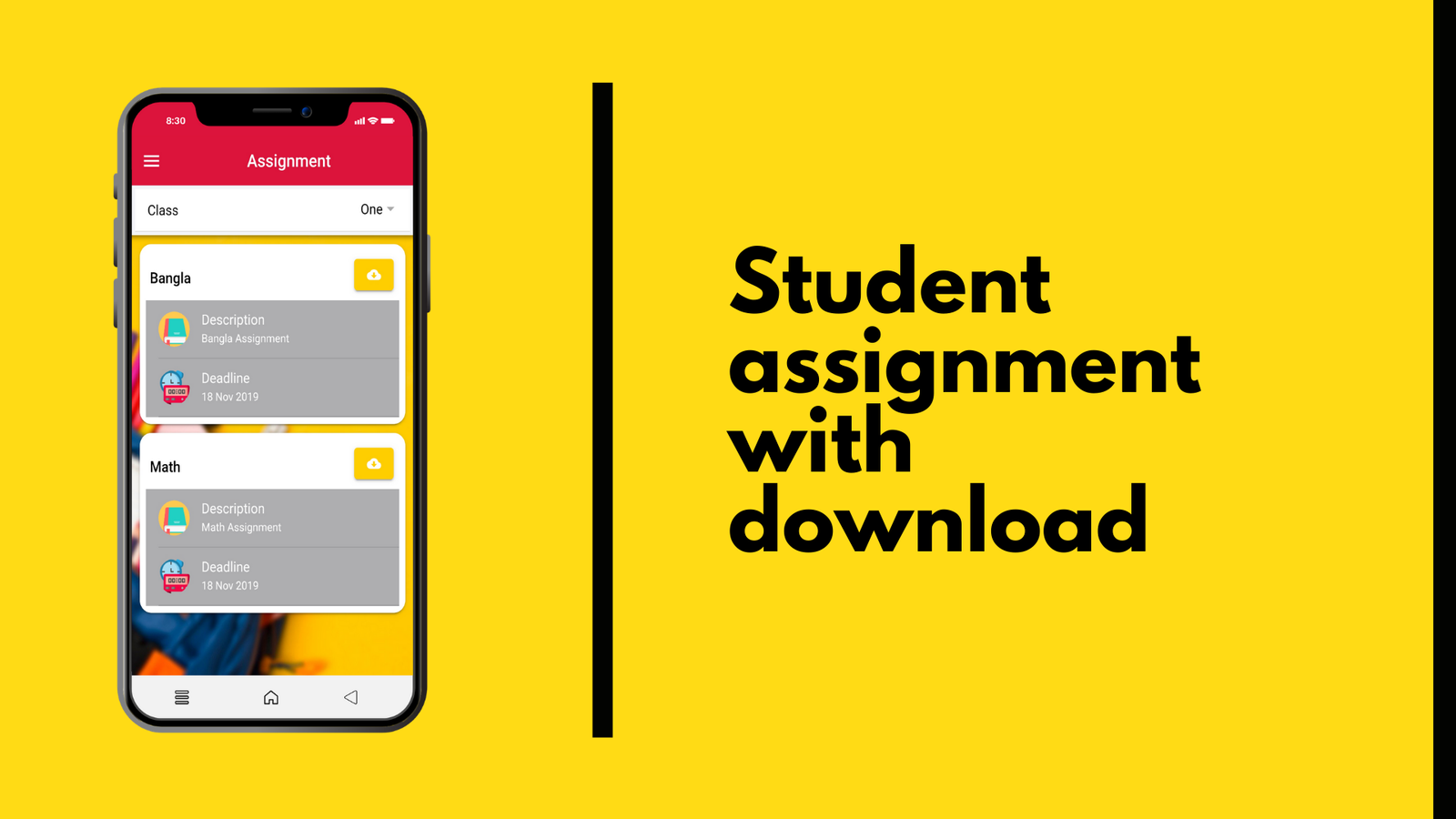 inilabs school app student assignment with download