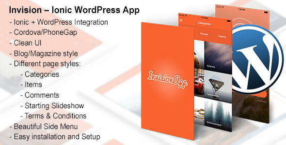 Invision – Ionic WordPress App Ionic  Mobile App template