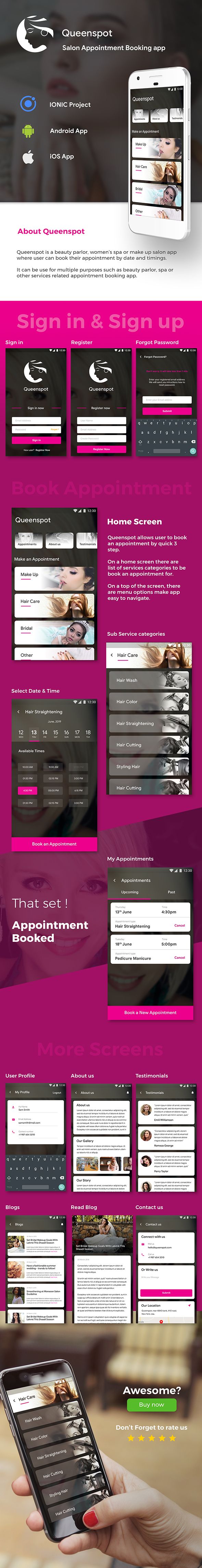 Salon Appointment Booking Android App + Salon iOS App Template | IONIC 3 | Queenspot - 2