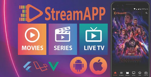 StreamApp - Streaming Movies, TV Series and Live TV - Flutter Full App with Admin Panel Flutter Music &amp; Video streaming Mobile App template
