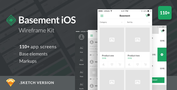 Basement iOS Wireframe Kit - 110+ App Screens for Sketch   Design Uikit