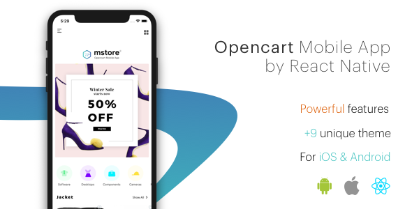 MStore Opencart - the complete react native e-commerce app (Expo version) React native Ecommerce Mobile App template