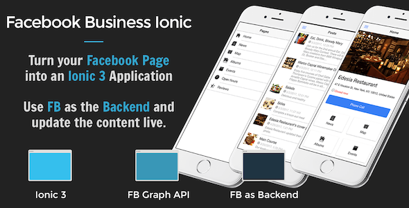 Facebook Business Ionic 3 - Turn your Facebook page into a mobile app Ionic Ecommerce Mobile App template