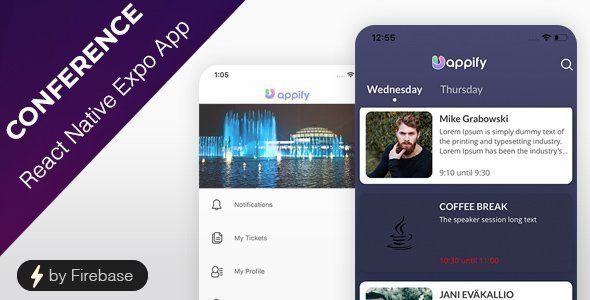 Conference app - react native firebase app React native Events &amp; Charity Mobile App template
