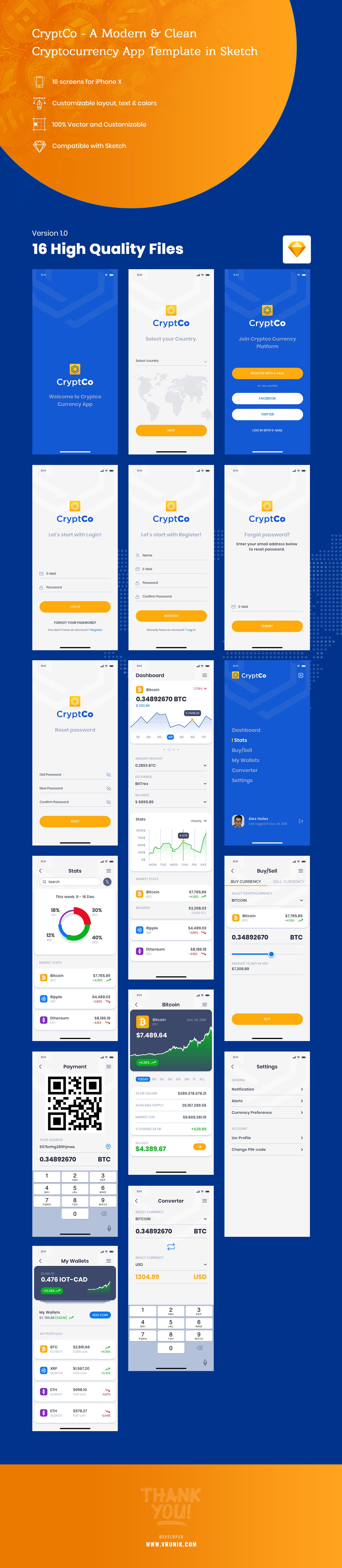 CryptCo - A Modern & Clean Cryptocurrency App Template in Sketch - 1