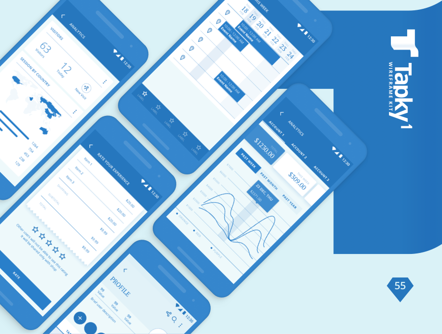 Tapky 1 | Wireframe UI Kit - 140 Sketch Templates for Your Next Android App - 1