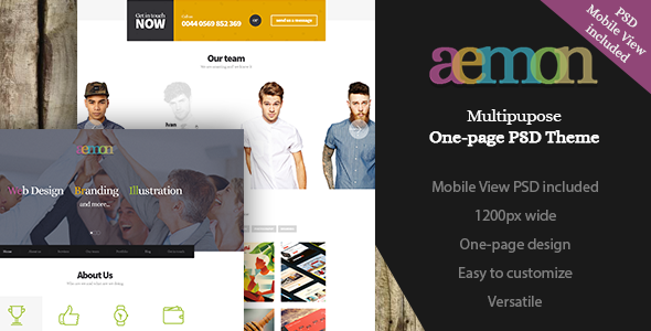 Aemon | Multipurpose One-Page PSD Theme  Multipurpose Design 
