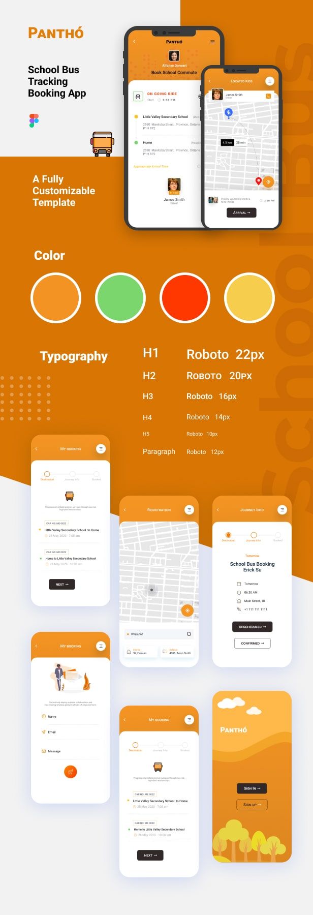 Panthó | School Bus Tracking and Booking Mobile App and Landingpage Figma Template - 1