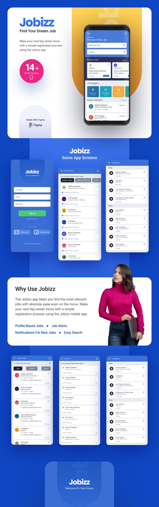 Jobizz Mobile App and Landing Page | An Online Job Search Figma Template - 1