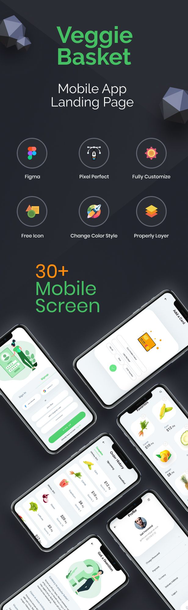 VeggieBasket | Mobile App and Landing Page An Online Vegetable and Grocery Figma Template - 1