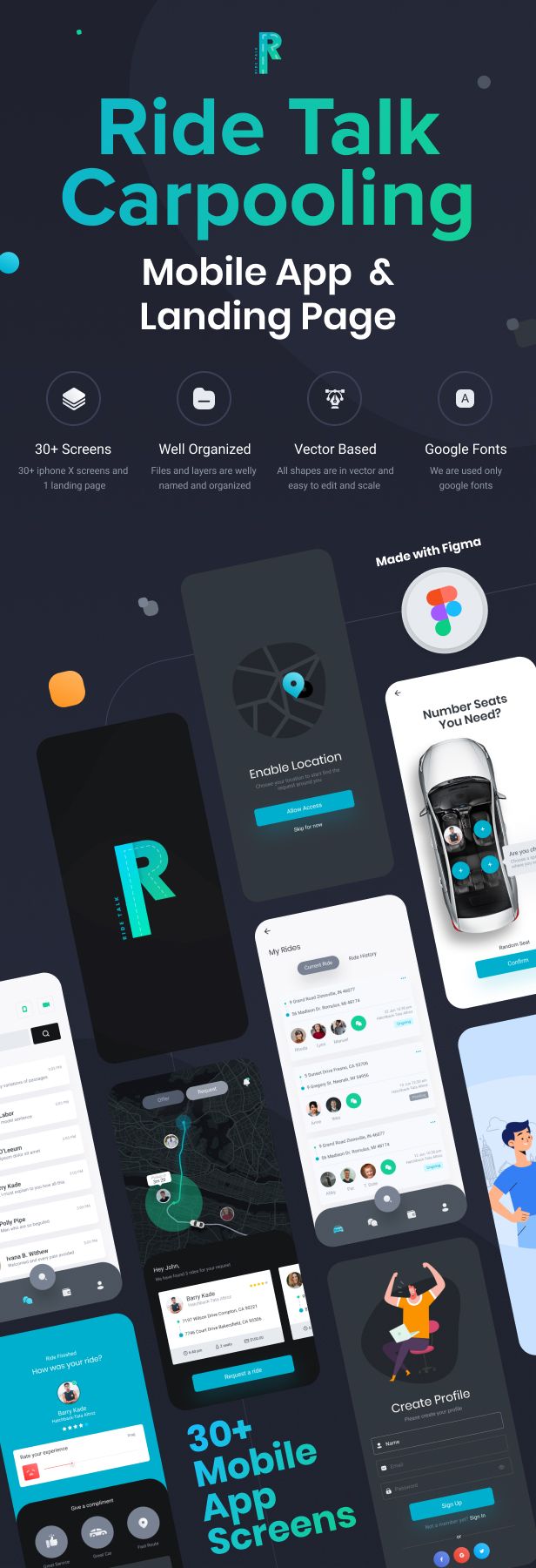 RideTalk | A Carpooling Mobile App and Landing Page Figma Template - 1