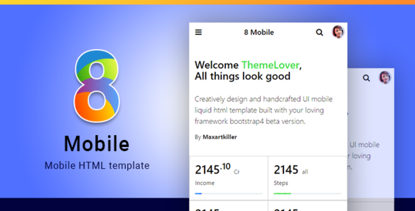 8 Mobile Multipurpose phone tablet Web/Application HTML Template   Design Uikit