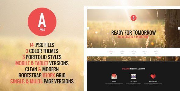 A-Page - Flat Onepage & Multipage PSD Template  News &amp; Blogging Design 