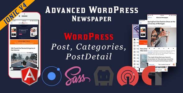 Advanced WordPress Newspaper Ionic 4 Full Mobile Application Ionic News &amp; Blogging Mobile App template