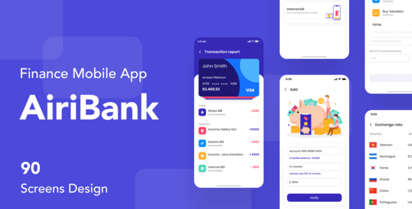 AiriBank - Finance Mobile App UI KIT  Finance &amp; Banking Design App template