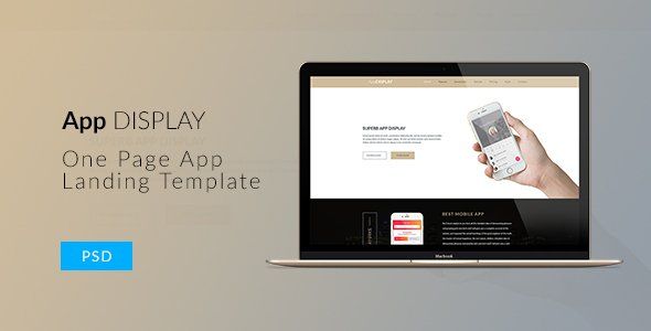 App Display - One Page Parallax App Landing PSD Template   Design App template