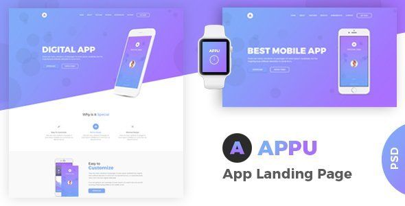 Appu - App Landing PSD Template  Multipurpose Design App template