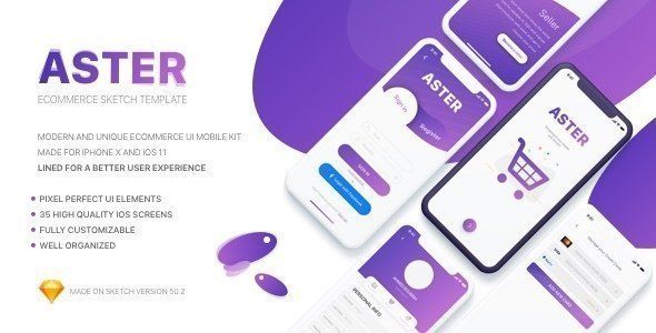 Aster - E-commerce Mobile App Sketch Template  Ecommerce Design Uikit