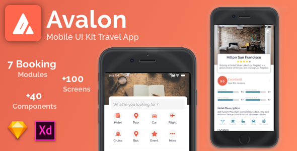 Avalon - mobile UI Kit Travel App for Sketch  Travel Booking &amp; Rent Design Uikit