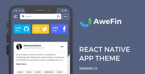 AweFin React native Finance &amp; Banking Mobile App template
