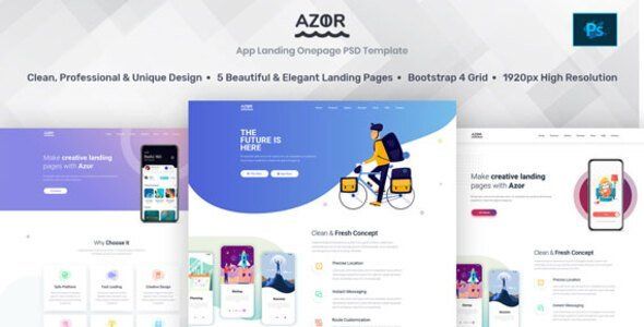 Azor - App Landing PSD Template   Design App template