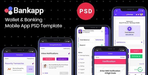 Bankapp | Banking & Wallet Mobile App UI Design PSD Template  Finance &amp; Banking Design Uikit
