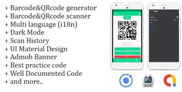 Barcode&QRcode Generator and Scanner application IONIC 4, Material design, Admob banner Ionic  Mobile App template