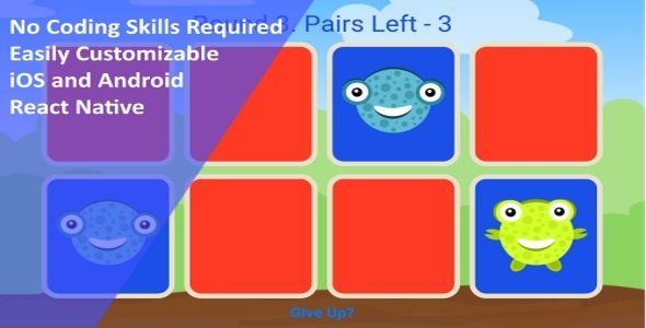 Basic Pairs Memory Game for Kids React native Game Mobile App template