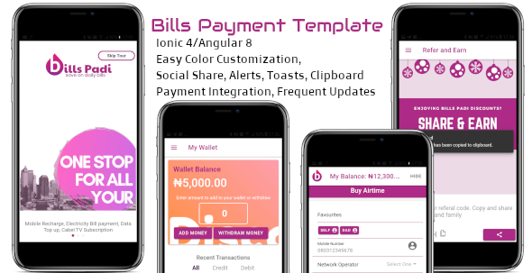 Bills Padi Mobile and Bills Payment Template Ionic Finance &amp; Banking Mobile App template