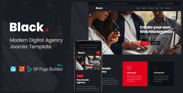 Black - Modern Digital Agency Business Joomla Theme  Ecommerce Design 