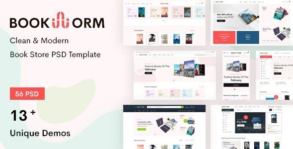 BookWorm - Clean & Modern Book Store PSD Template.  Ecommerce Design 