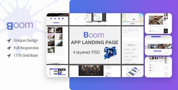 Boom Mobile App Landing Page PSD Template  Travel Booking &amp; Rent Design App template