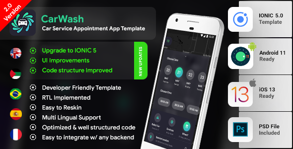 CarWash Android App + CarWash iOS App Template | CarBath (HTML+CSS files IONIC 5) Ionic  Mobile App template