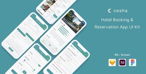 Cesha - Hotel Booking & Reservation App UI Kit  Travel Booking &amp; Rent Design Uikit