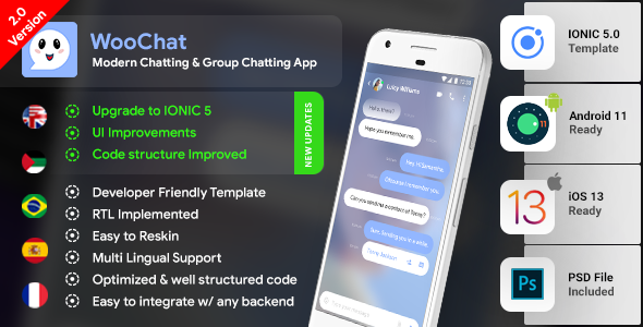 Chat & Group Chatting Android App Template + iOS App Template | HTML + Css IONIC 5 | WooChat Ionic Chat &amp; Messaging Mobile App template