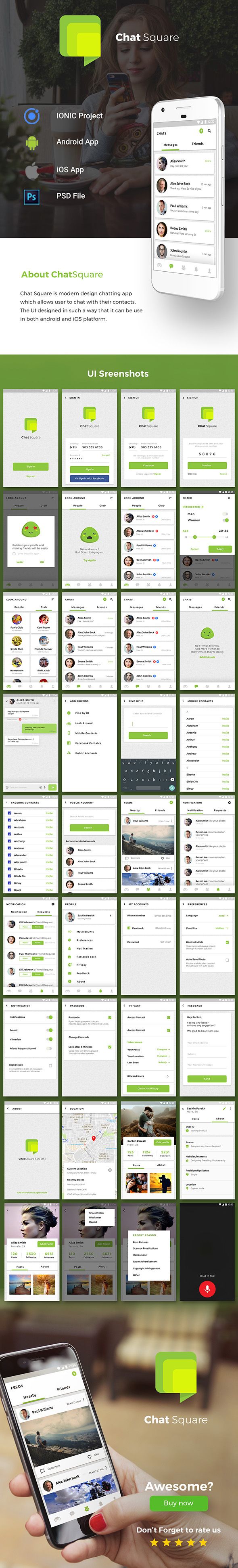 Chat Social media Android App + Social media iOS App Template (HTML + Css IONIC 3) | ChatSquare - 2