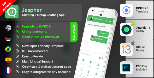 Chatting & Group Chatting Android + Chatting iOS App Template | HMTL + Css IONIC 5 | Jespher Ionic Chat &amp; Messaging Mobile App template