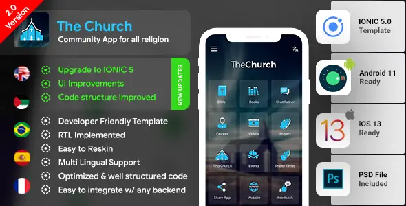 Church App| Community App| Temple App| Android + iOS | IONIC 5 Template | The Church Ionic Events &amp; Charity Mobile App template