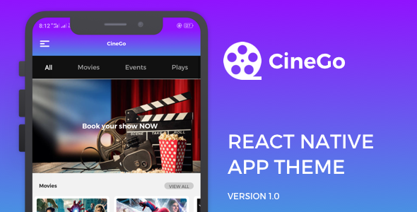 CineGo React Native Theme React native Travel Booking &amp; Rent Mobile App template