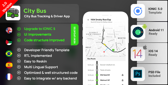 City Bus Tracking App with Driver App (Android App Template & iOS App Template)| IONIC 5 Ionic Travel Booking &amp; Rent Mobile App template
