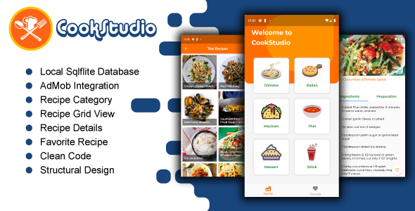 Cookstudio-Recipe App By Flutter With AdMOb Flutter  Mobile App template